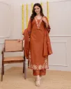 Pure Cotton 60-60 Straight Kurta Pant Set with Detailed Embroidery Work