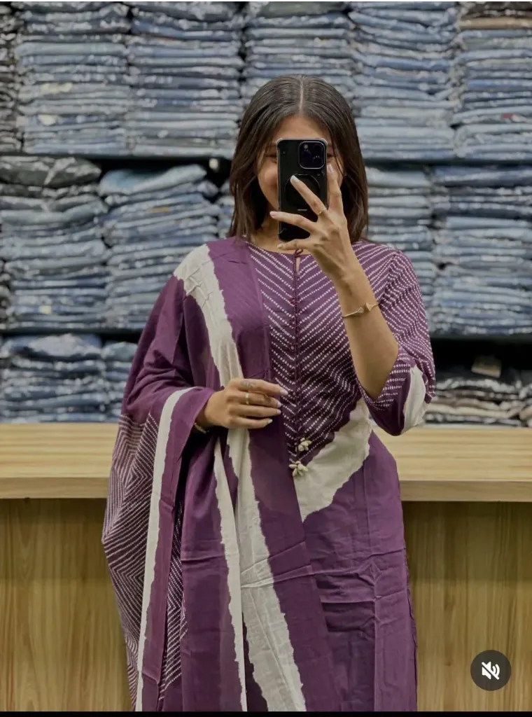 Pure Cotton 60-60 A-Line Kurti Palazzo Set with Intricate Yoke Detailing & Dori-Codi Accents