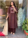 Pure Cotton Machine Print A-Line Kurta Pant Set with Dual Side Pockets & Embroidery Work