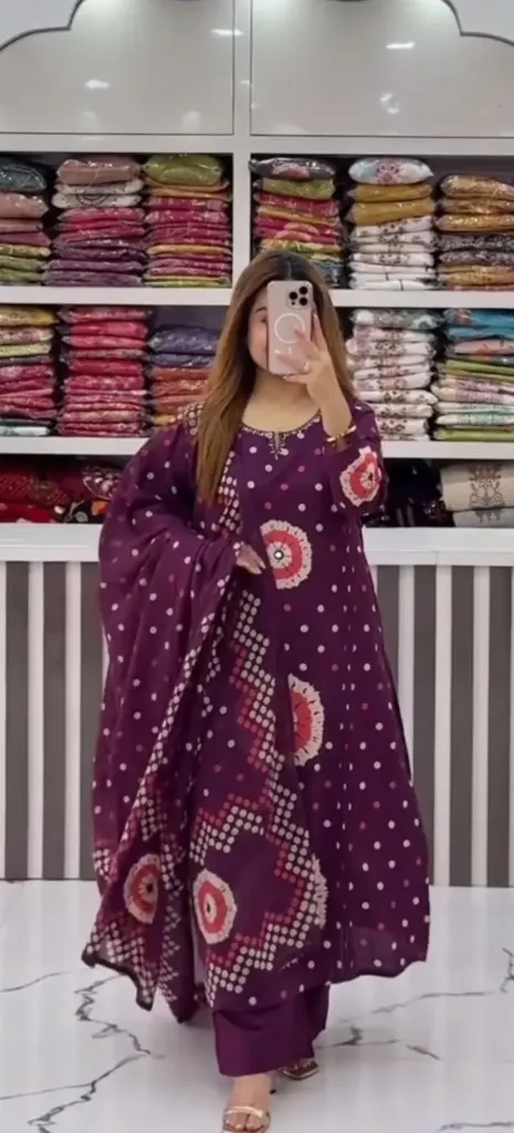 Heavy Fine Cotton Discharge Print Kurti Pant Set with Artisanal Hand Work & 100-100 Cotton Dupatta