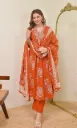 Pure Cotton 60-60 Flared A-Line Kurti Pant Set with Intricate Yoke Detailing & Dupatta