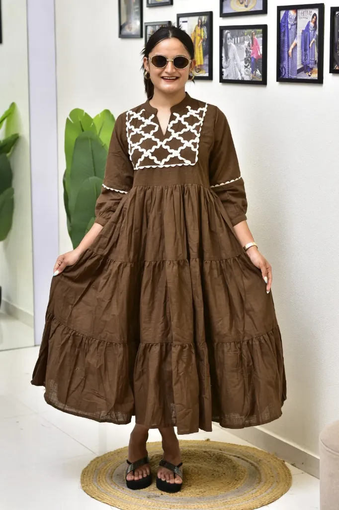 Pure Jaipur Cotton 6-Meter Flair Gown with Traditional Hand Embroidery & Shimmering Bracelet Gift (M)