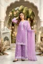 Heavy Mal Chanderi Embroidered Sequence Work Top, Palazzo & Fancy Cut-Work Dupatta Set