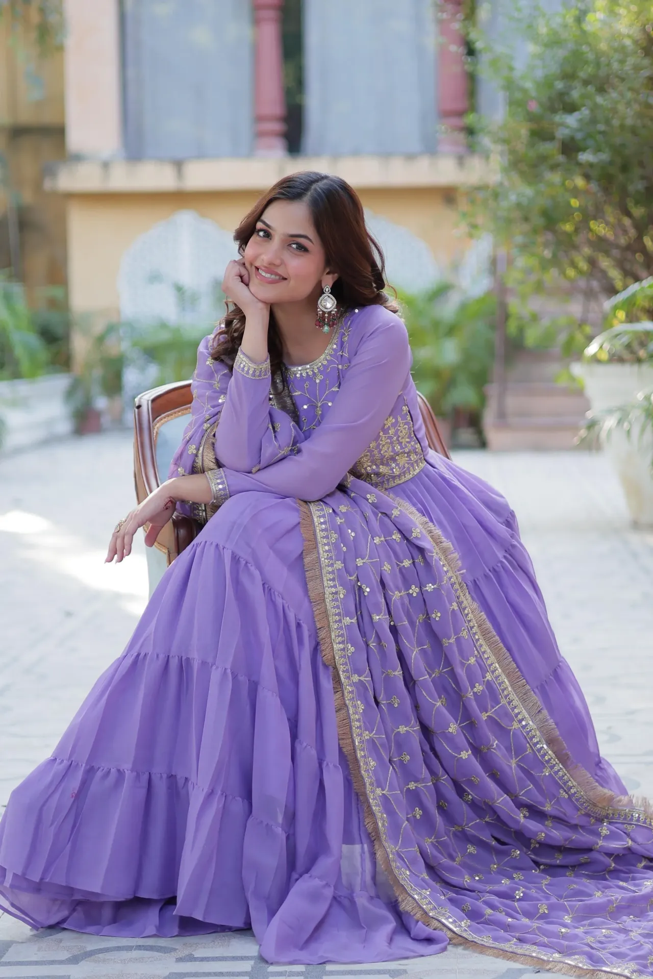Premium Star Georgette Fully Flared Anarkali with Designer Embroidered Dupatta