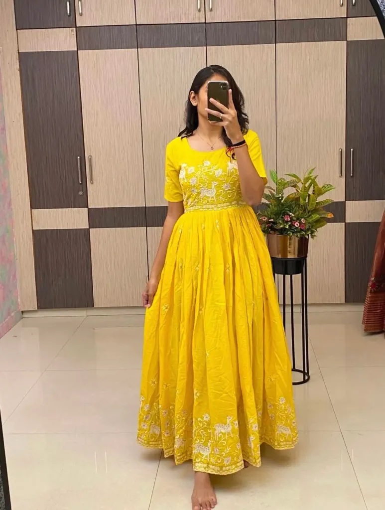 Summer Special Pure Mul Cotton Flared Gown (One Piece) with Heavy Embroidery & Back Dori Pattern