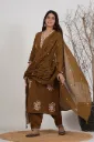 Roman Fabric Embroidered Top with Matching Pants and Chanderi Silk Dupatta Set