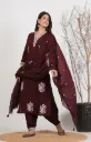 Roman Fabric Embroidered Top with Matching Pants and Chanderi Silk Dupatta Set