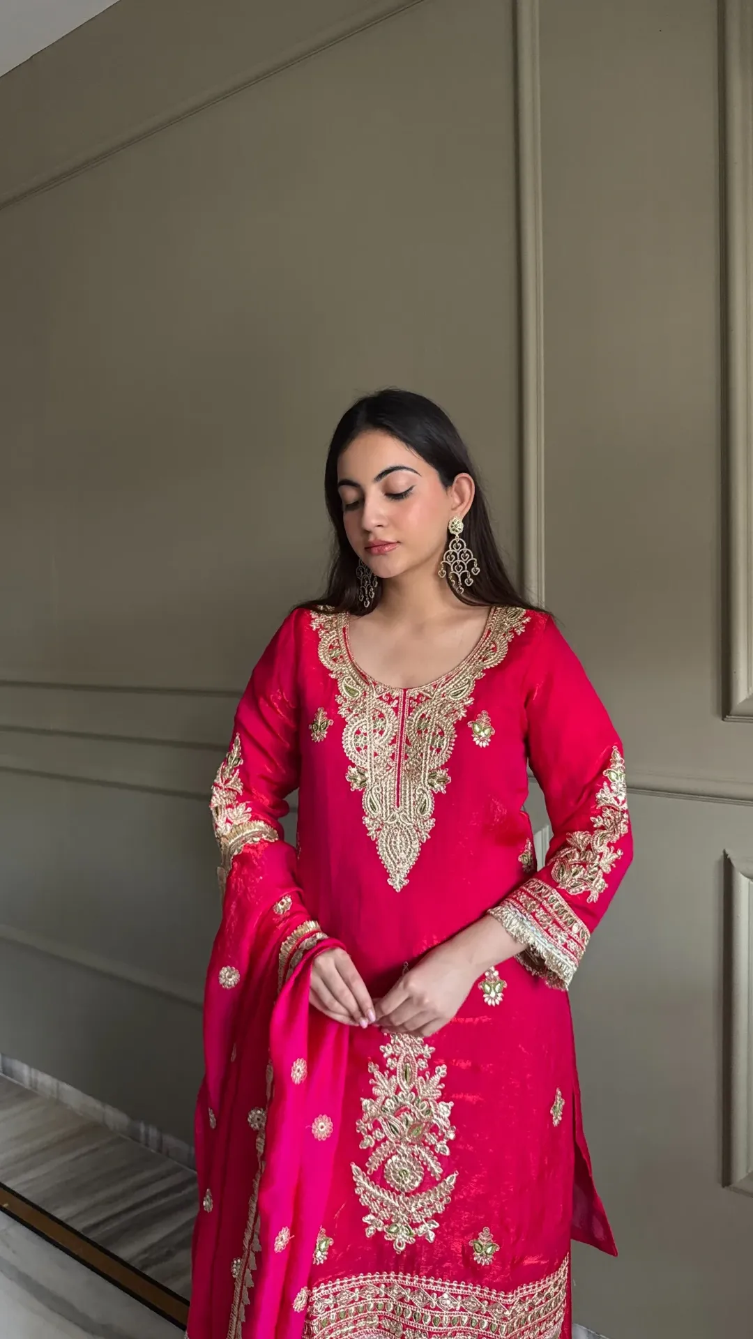 Most Demanding Fendi Satin Designer Embroidered Top, Palazzo, and Dupatta 3-Piece Suit Set