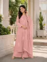 Fox Blooming Georgette Embroidered Top, Free-Size Palazzo, and Border Lace Dupatta 3-Piece Party Wear Suit Set