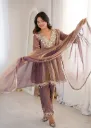 Premium Fendy Fabric Real Mirror and Coding Embroidered Kurti, Pant, and Dupatta 3-Piece Set