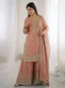 Premium Fendy Silk Embroidered Coding and Sequence Work Kurti, Palazzo, and Lace Border Dupatta 3-Piece Suit Set