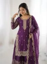 Premium Fendy Silk Embroidered Coding and Sequence Work Kurti, Palazzo, and Lace Border Dupatta 3-Piece Suit Set