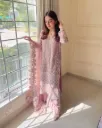 Heavy Soft Net Chine Sequence and Pearl Hand Work Top, Butter Silk Palazzo, and Coordinated Dupatta 3-Piece Suit Set