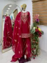 Premium Jimmy Choo Fabric Sequence Embroidered Round-Neck Tunic, High-Flair Palazzo, and Coordinated Dupatta 3-Piece Suit Set