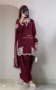 Designer Roman Cotton Embroidered Tunic, Fully Stitched Farshi Shalwar, and Tabby Organza Embroidered Dupatta 3-Piece Party Wear Set