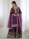 Premium Fendy Silk Embroidered Coding and Sequence Work Kurti, Palazzo, and Lace Border Dupatta 3-Piece Suit Set