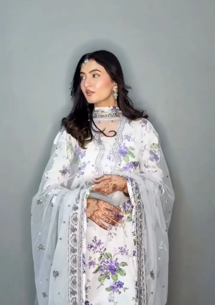 Printed Faux Georgette Embroidered Neck Kurti with Matching Palazzo and Lace Border Dupatta 3-Piece Set (M)