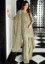 Premium Faux Georgette Thread and Sequins Embroidered Kurti, Flared Palazzo, and Matching 2.2-Meter Dupatta 3-Piece Festive Set