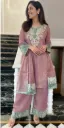 Premium Heavy Pure Crunchy Silk Top with Heavy Embroidery Cutwork, Matching Pant Palazzo, and Coordinated Cutwork Dupatta 3-Piece Party Wear Set