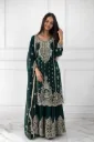 Premium Heavy Pure Chinon Silk Embroidered Sequence Kurti with Revartar Moti, Matching Flared Sharara, and Four-Side Lace Dupatta 3-Piece Festive Luxury Set