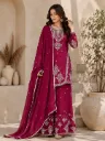 Premium Rangoli Crush Silk Heavily Embroidered Sequence Short Tunic, Matching 42-Inch Palazzo, and Lace Work Dupatta 3-Piece Festive Luxury Set