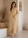 Premium Cosmos Fabric Sequence Embroidered Tunic, Matching Free-Size Palazzo, and Beautiful Lace Work Organza Dupatta 3-Piece Festive Set