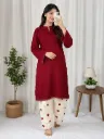 Premium Heavy Rayon Cotton Tunic with Intricately Embroidered Palazzo Pants 2-Piece Designer Co-Ord Set