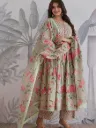Premium Pure Taj Jaipuri Cotton 60-60 Handwork Anarkali Kurti, Tailored Trousers, and Lightweight Floral Dupatta 3-Piece Luxury Summer Suit Set