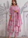 Premium Pure Taj Jaipuri Cotton 6060 Handwork Anarkali Kurti, Tailored Trousers, and Lightweight Floral Dupatta 3-Piece Luxury Summer Suit Set
