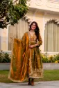Premium Dual Tone Fendy Satin Fully Flared Gown with Heavy Embroidery, Micro Cotton Lining, and Coordinated Dupatta 2-Piece Luxury Wardrobe Set
