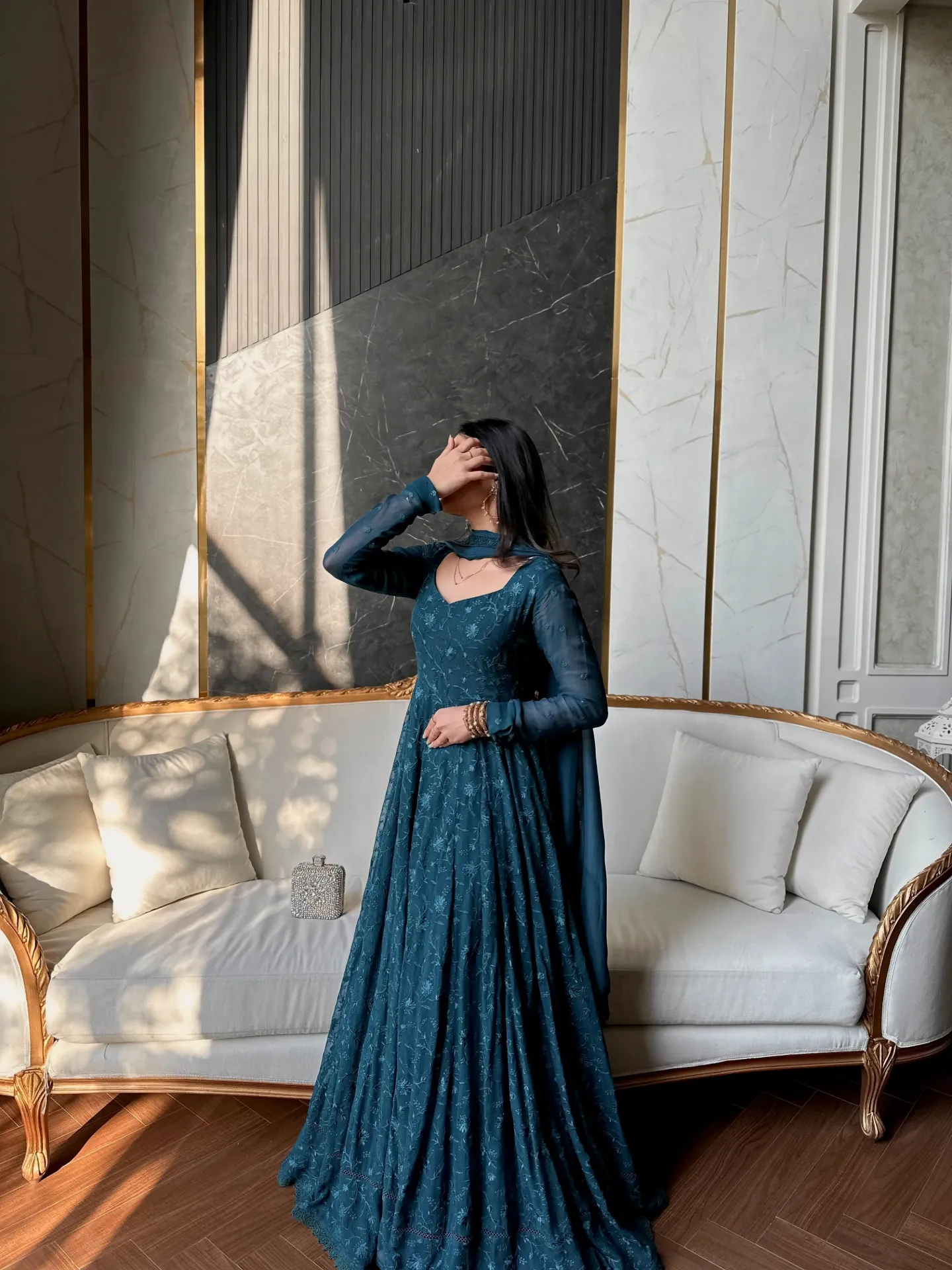 Heavy Star Georgette Silk Embroidered Gown with Lace Border Dupatta 2-Piece Set