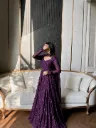 Heavy Star Georgette Silk Embroidered Gown with Lace Border Dupatta 2-Piece Set