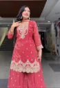 Heavy Crunchy Silk 5mm Sequins Embroidered Short Tunic & Sharara Palazzo Suit Set