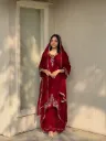 Heavy Fox Georgette Embroidered Long Tunic & Moti Work Palazzo Set with Lace Border Dupatta