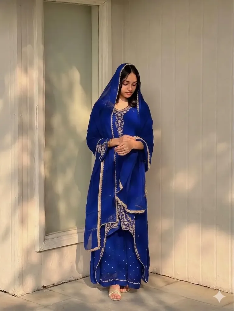 Heavy Fox Georgette Embroidered Long Tunic & Moti Work Palazzo Set with Lace Border Dupatta