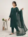 Georgette Sequence Embroidered Long Kurti & Matching Straight Pant Set with Dupatta