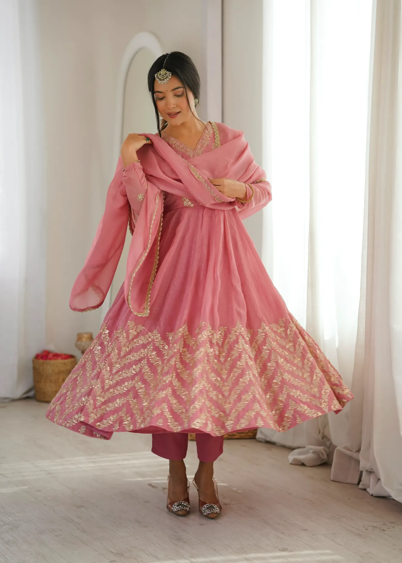 Crunchy Silk Sequins Embroidered Anarkali Gown Set