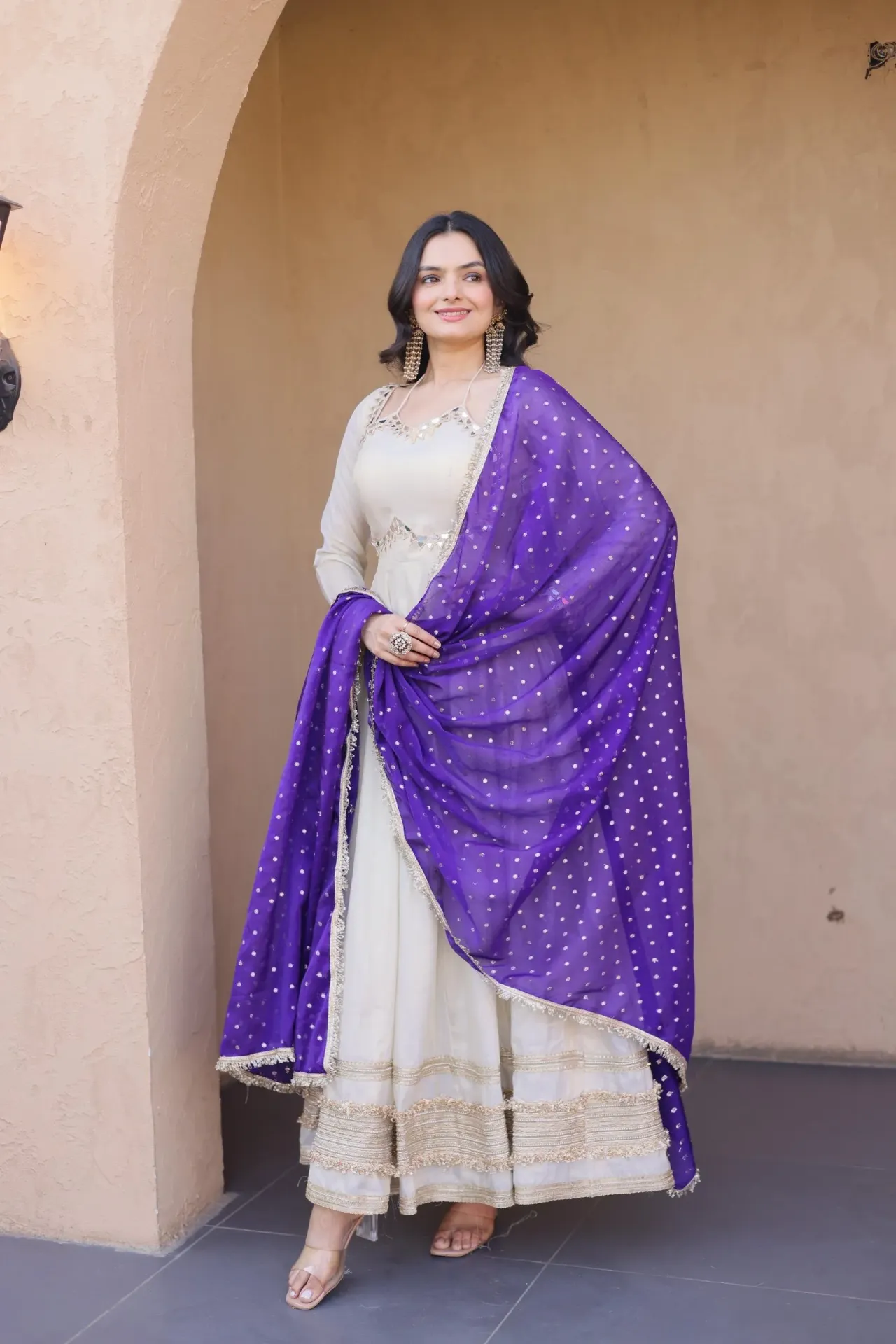 Cosmos Silk Real Mirror & Zari Embroidered Anarkali Set