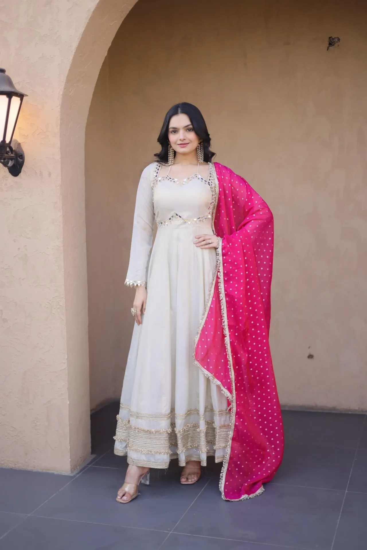 Cosmos Silk Real Mirror & Zari Embroidered Anarkali Set
