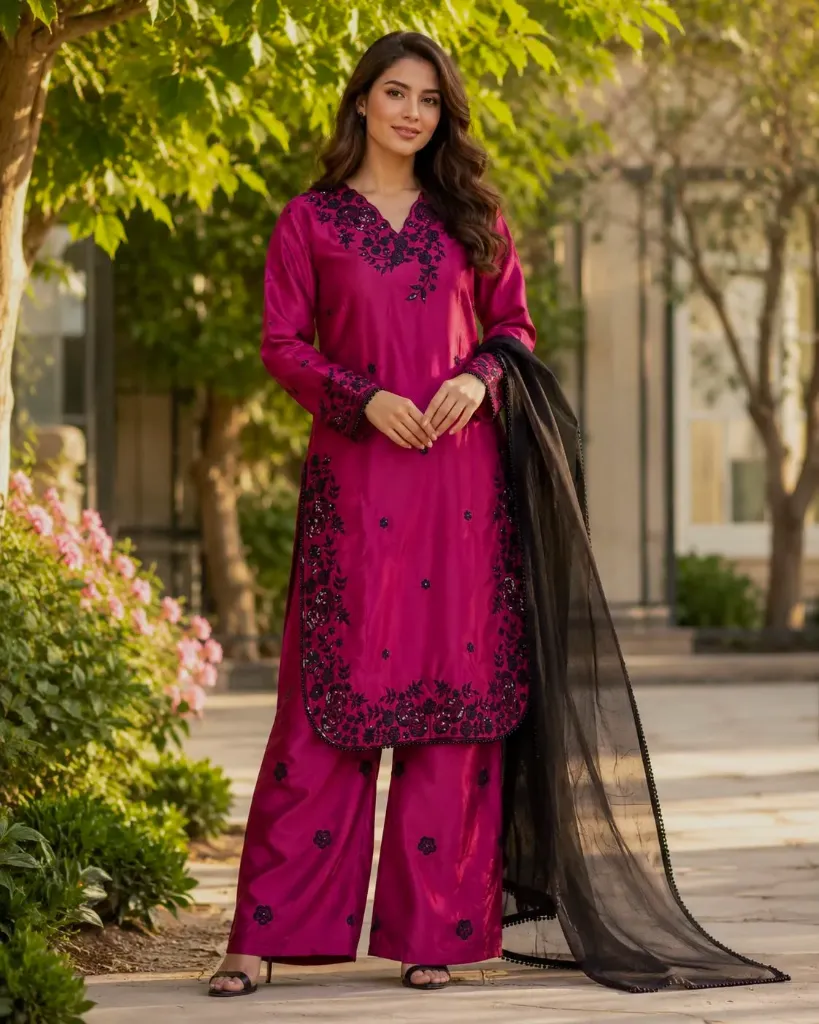 Designer Party Wear Crepe 3-Piece Suit