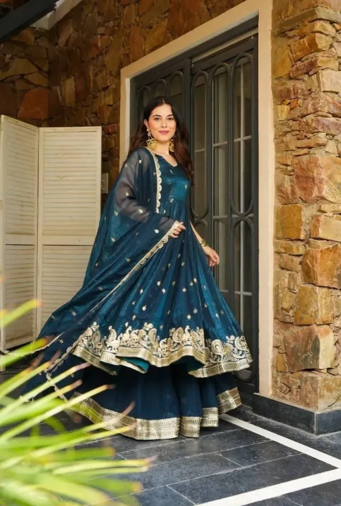 Gold Crazy Embroidered Long Kurti with Sharara and Dupatta Set