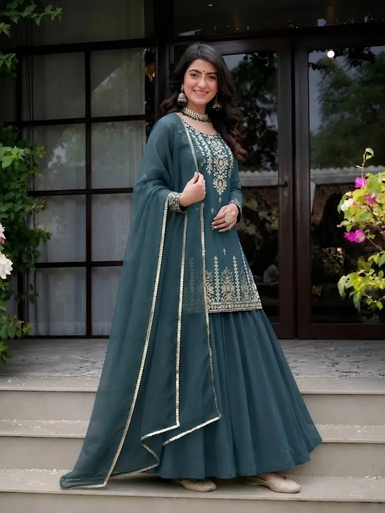 Designer Roman Cotton Top with 4-Meter Flared Lehenga and Chanderi Dupatta (S)