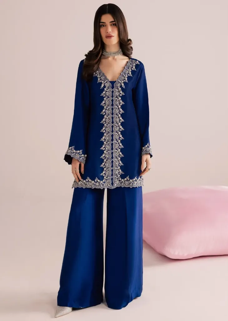 Premium Satin Embroidered Kurti and Palazzo Set with Dupatta (M)