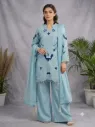 Soft Organza Embroidered Suit with Cutwork Top, Palazzo, and Dupatta Set
