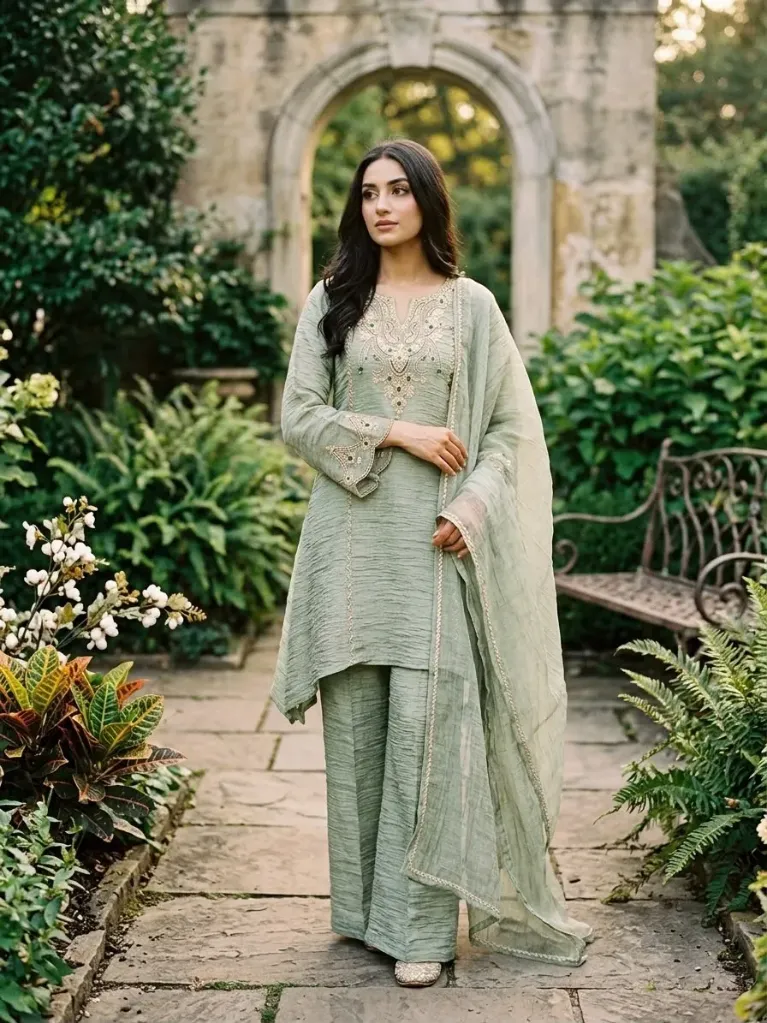 Salsa Silk Embroidered Codding and Stone Work Sharara Palazzo Set