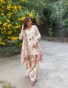 Maslin Digital Print Top and Farshi Pant Set with Fox Georgette Dupatta