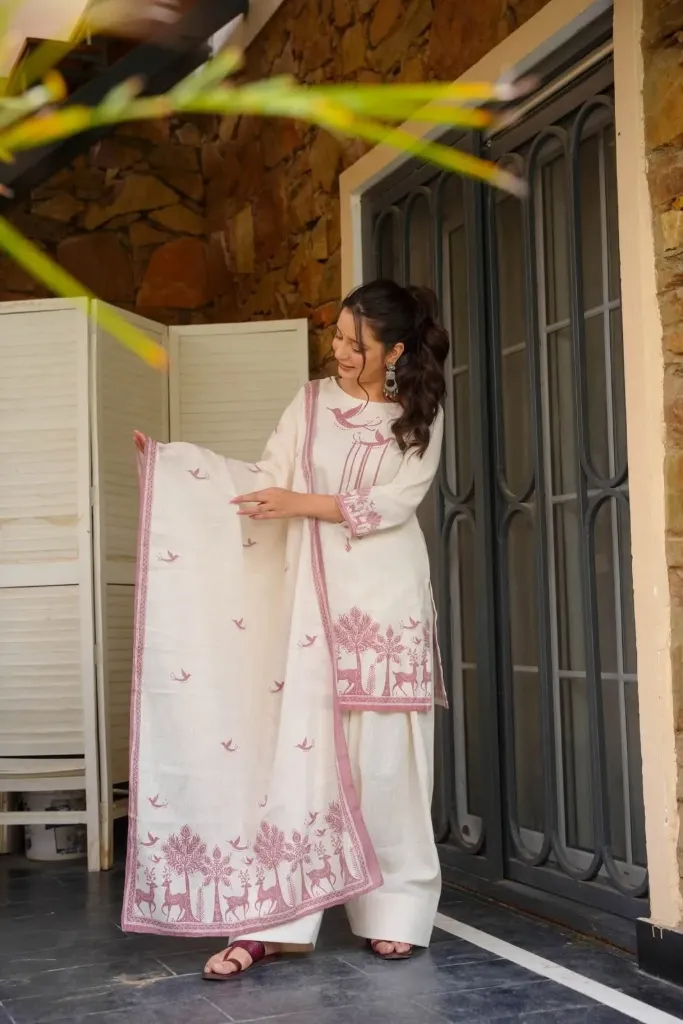 Heavy Cambric Cotton Digital Print Top with Farshi Salwar and Dupatta Set