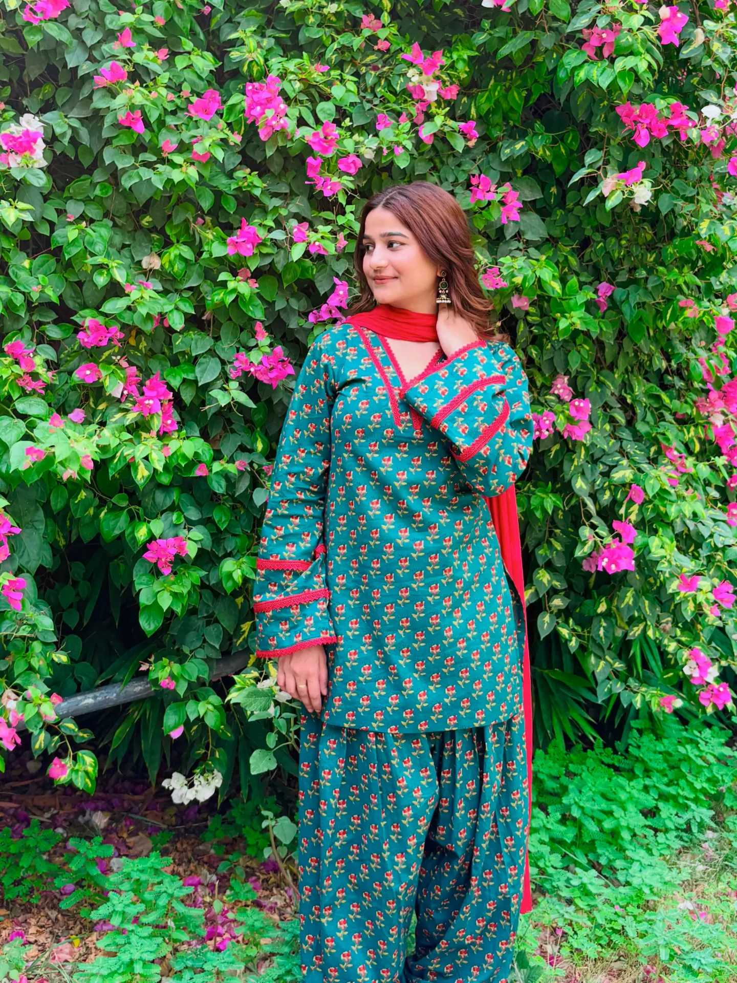 Heavy Pure Natural Crepe Top with Farshi Pant and Dupatta Set