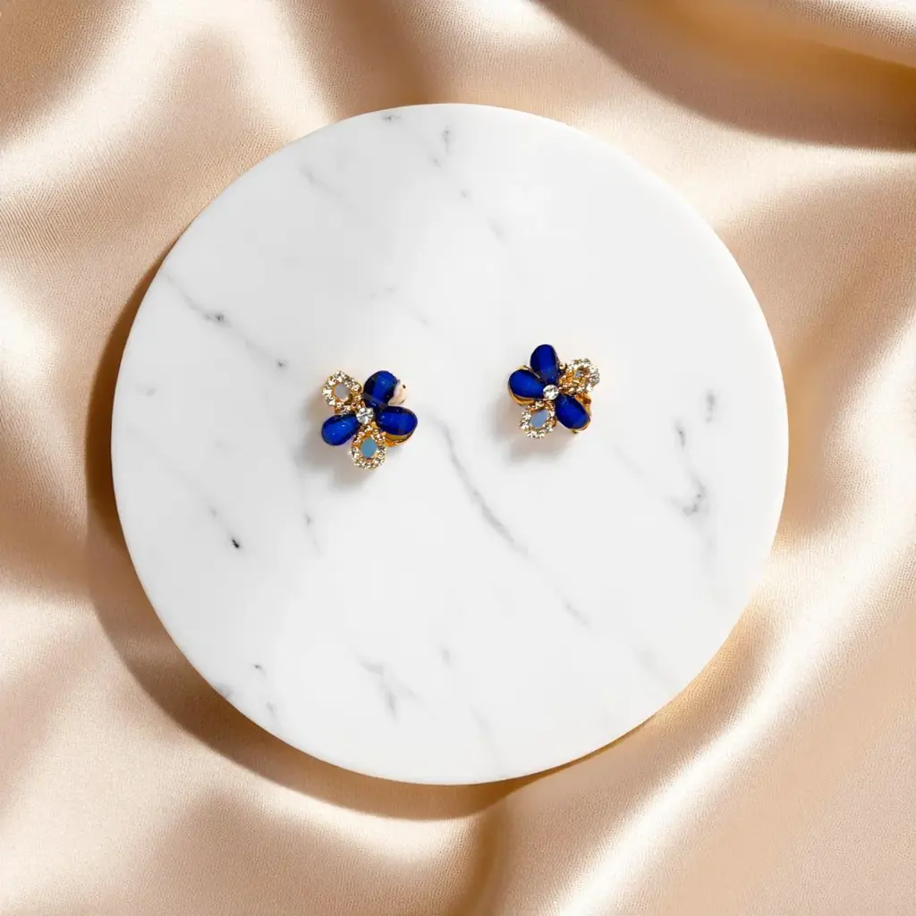 Radiant Sapphire Flower Studs