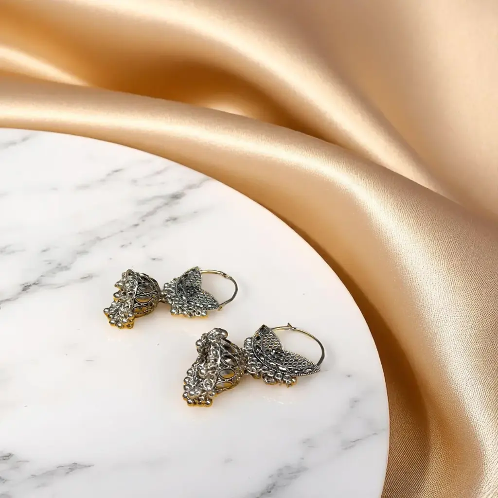 Oxidized Silver Jhumka Earrings - Traditional Indian Jewelry